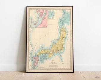 Map of Empire of Japan 1872| Old Map Wall Decor| Vintage Map Wall Art| Poster Print| Framed Art Print| Canvas Print Map
