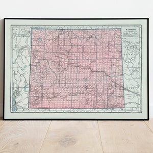 Map of State of Wyoming| Vintage Wyoming Map Print| Wyoming Canvas Wall Art| Old Map of Wyoming| Poster Vintage