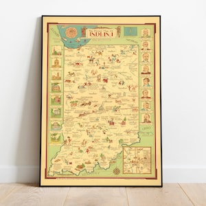 Indiana Karte Print | Kunstgeschichte| 1932 Indiana Karte Wand Kunst| Gerahmte Wandkunst| Leinwandbild | Poster Kunst| Drucke Wandkunst| Landkarte Wandbilder