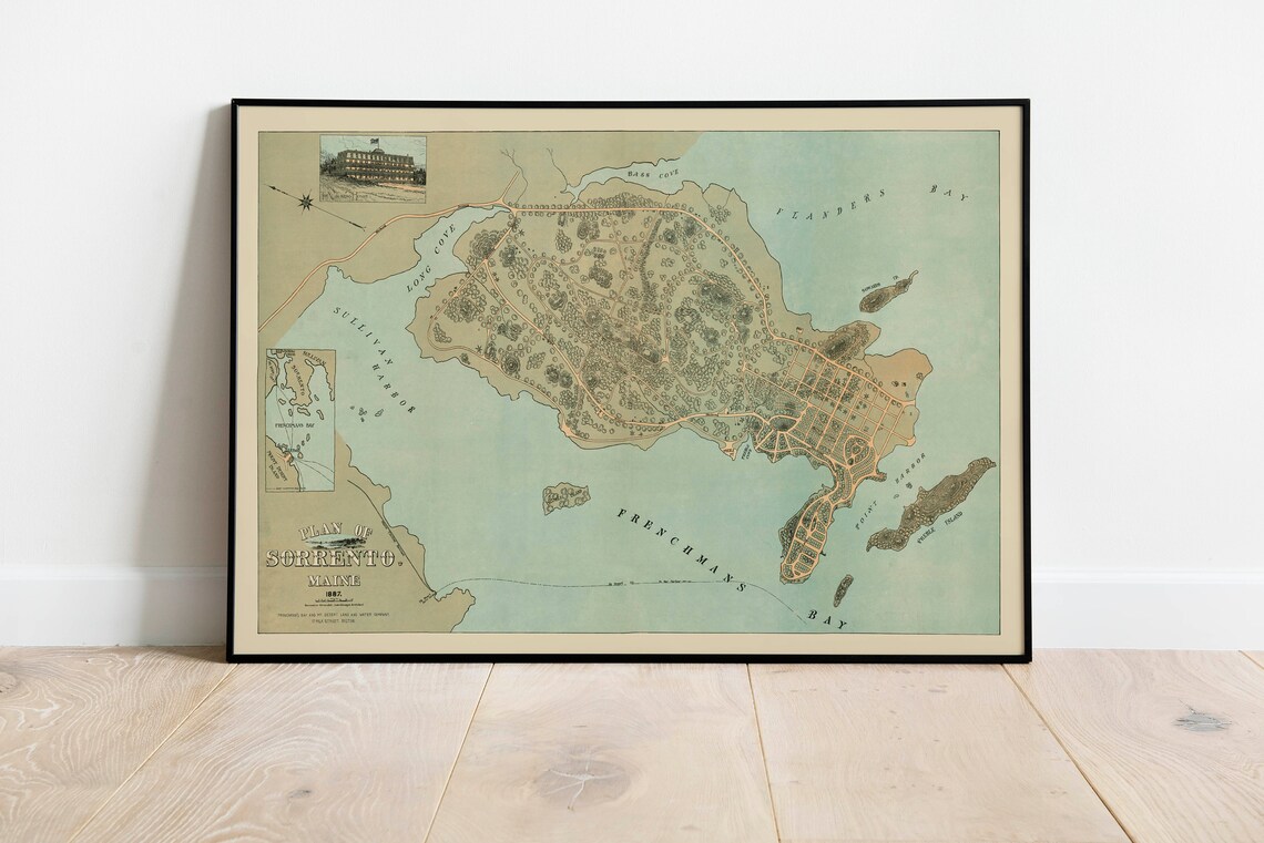 Sorrento Map Print Art History 1887 Maine Map Wall Art Etsy UK