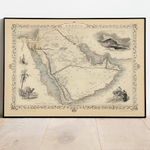 Arabische Landkarte Druck| Kunstgeschichte| 1851 Arabia Karte Wandkunst| Gerahmte Wandkunst| Leinwandbild | Poster Kunst| Drucke Wandkunst| Landkarte Wandbilder
