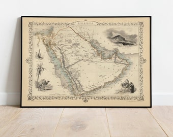 Arabia Map Print| Art History| 1851 Arabia Map Wall Art| Framed Wall Art| Canvas Art| Poster Art| Prints Wall Art| Map Wall Prints