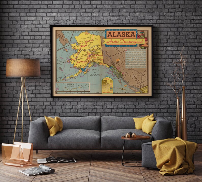 Canvas Art Map Wall Prints 1940 Alaska Map Wall Art Poster Art Framed Wall Art Art History Alaska Map Print Prints Wall Art