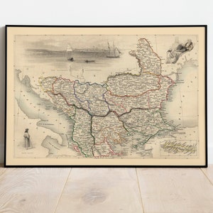 Historische Karte des Osmanischen Reiches in Europa 1851| Alte Karte Wanddeko | Vintage Karte Wandkunst| Posterdruck | Gerahmter Kunstdruck| Leinwanddruck Karte
