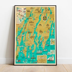 Karte der Küste von Maine von Sheepscot Bay bis Muscongus Bay| Alte Karte Wand Kunstdruck | Gerahmter Kunstdruck| Vintage Karte Wand Leinwand| Wandbild