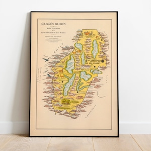 Mapa pictórico de Los Andes, Argentina/ Impresión de arte de pared de mapa antiguo/ Impresión de arte enmarcada/ Lienzo de pared de mapa vintage/ Impresión de pared/ Impresión de póster