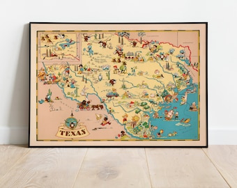 Texas Map Print| Fine Art Prints| 1935 Texas Map Wall Art| Framed Wall Art| Canvas Art| Poster Art| Prints Wall Art| Map Wall Prints