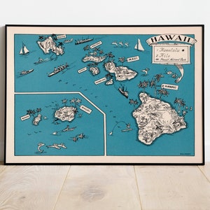 Landkarte von Hawaii | Vintage Karte | Alte Karte Wandbild | Hawaii Wandkunst| Leinwandbild | Vintage USA Karte Poster | Poster Vintage