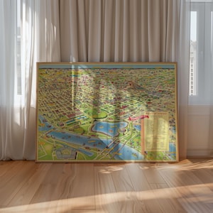 Carte illustrée de Washington DC, affiche encadrée, impression d'art mural, impression d'art sur toile, décoration murale