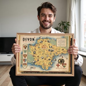 Impresión del mapa de Devon de 1933: arte mural vintage