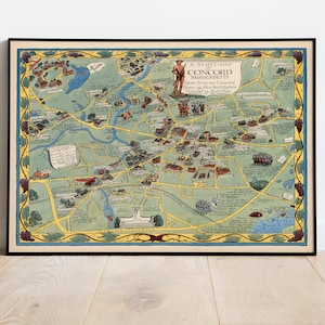 Impresión de mapa de Concord / Historia del arte / Arte de pared de mapa de Massachusetts / Arte de pared enmarcado / Arte de lienzo / Arte de póster / Impresiones de arte de pared / Impresiones de pared de mapa de ciudad