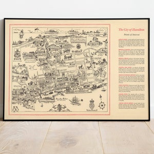 Impresión de mapas de la ciudad de Hamilton y Pembroke Parish/ Póster de mapas vintage Bermudas/ Lienzos impresos arte de pared/ Impresión de mapas de pared de Bermudas/ Mapa desplegable