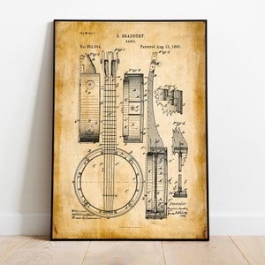 Cartel de banjo arte instrumento musical arte enmarcado impresión músico regalos música pared arte lienzo música pared decoración ideas imagen 5