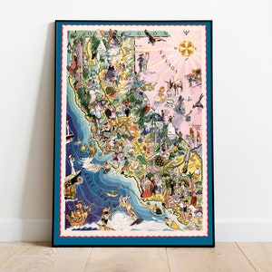 Landkarte von Kalifornien | Dekorative Wandkunst| Drucke auf Leinwand| Home Wandbild| Vintage Karte | Poster Art