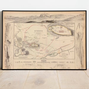 Athens City Map Wall Print| Framed Map Wall Decor| 1832 Athens Map Art Print| Poster Print| Canvas Print Wall Art| Map Wall Art Poster