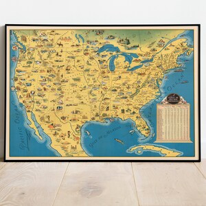 United States Map Print Canvas Print Wall Art USA Vintage Maps for Wall Decor America Map Poster Wall Maps Pull Down Map image 1