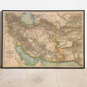 Impresión de pared de mapa de Persia/ Mapa de Irán de 1902 / Impresión de póster / Impresión de lienzo Arte de pared / Cartel de arte de pared de mapa antiguo / Decoración de pared de mapa enmarcado