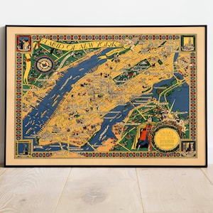 Karte von New York City 1939| New York City Map Print Wandkunst | Vintage Karte Poster für Wanddeko| Leinwanddruck | USA Karten Wandbild