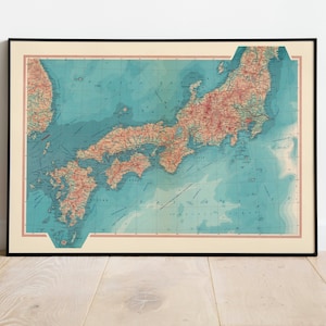 Geographische Karte von Südjapan | Karte Wanddeko | Vintage Karte Wandkunst| Posterdruck | Karte Wandbild | Gerahmter Kunstdruck| Leinwanddruck Karte