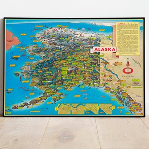Bebilderte Landkarte von Alaska| Alte Karte Wand Kunstdruck | Gerahmter Kunstdruck| Vintage Karte Wand Leinwand| Wandbild| Posterdruck
