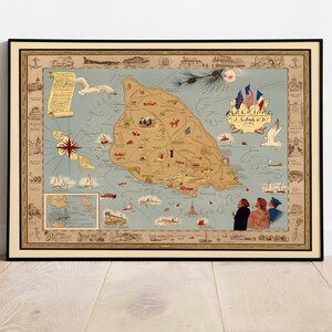 Impresión de mapas de la isla Mackinac/ Impresión de lienzo Arte de pared/ Mapas vintage de Michigan para decoración de paredes/ Póster de mapas de Mackinac/ Mapas de pared/ Mapa desplegable