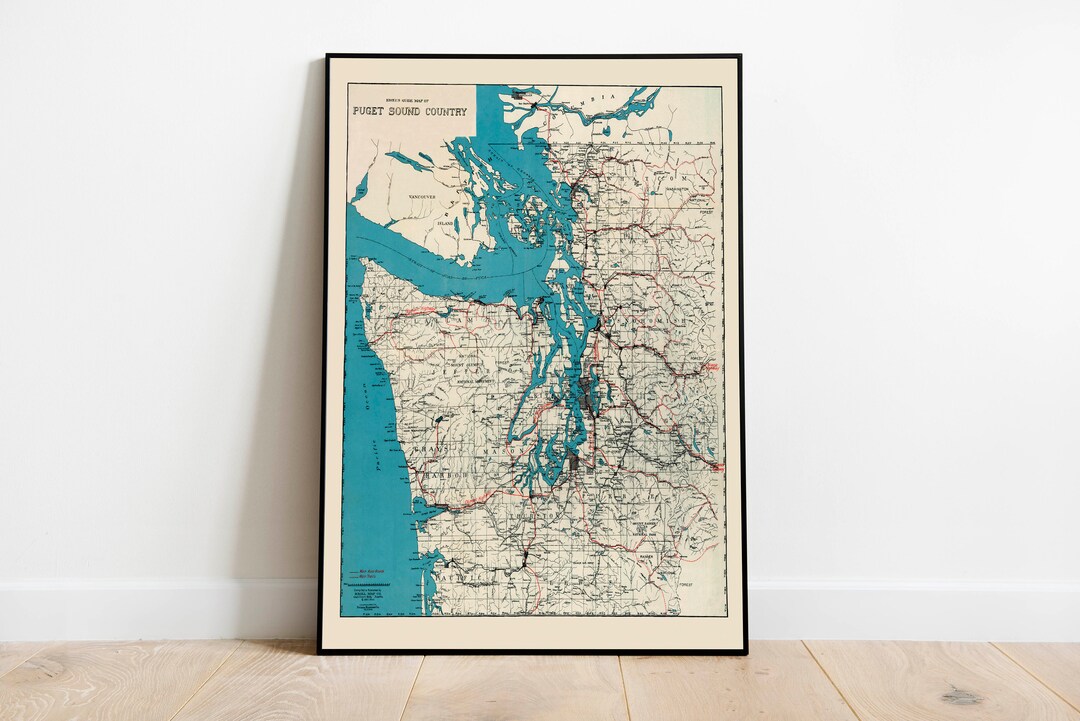 Puget Sound Country Map Wall Print| Puget Sound Region Wall Art Print ...