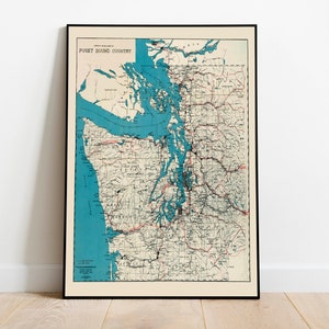 Puget Sound Landkarte Wand Print | Puget Sound Region Wall Art Print | Leinwanddruck Wanddeko | Vintage Karte Poster | Pull Down Map
