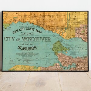 Vancouver City Map Wandbild | Vancouver Stadtplan Karte| Posterdruck | Kunstdruck auf Leinwand | Alte Karte Wand Kunst Poster | Gerahmte Landkarte als Wanddeko