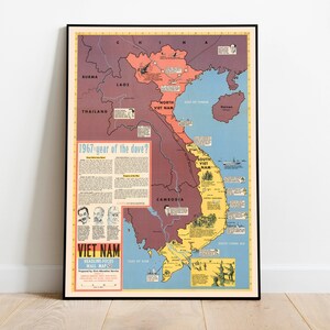 Vietnam Alte Karte Wandbild | Vietnam Karte Wand Kunst Leinwand| Vintage Vietnam Karte Poster | Pull Down Karte| Vietnam Poster für Wanddeko