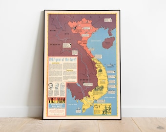 Vietnam Old Map Wall Print| Vietnam Map Wall Art Canvas| Vintage Vietnam Map Poster| Pull Down Map| Vietnam Poster for Wall Decor