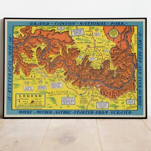 Grand Canyon Map Print | Kunstgeschichte| 1940 Nationalpark Karte Wandkunst| Gerahmte Kunst| Leinwandbild | Poster Kunst| Drucke Wandkunst| Landkarte Wandbilder