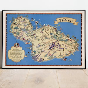Maui Map Print | Kunstgeschichte| 1931 Maui Karte Wandkunst| Gerahmte Wandkunst| Leinwandbild | Poster Kunst| Drucke Wandkunst| Landkarte Wandbilder