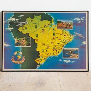 Bildliche Landkarte von Brasilien| Alte Karte Wand Kunstdruck | Gerahmter Kunstdruck| Vintage Karte Wand Leinwand| Wandbild| Posterdruck
