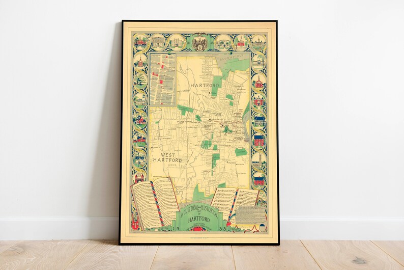 Canvas Art Framed Wall Art 1933 Hartford Map Wall Art City Map Wall Prints Hartford Map Print Poster Art Art History Prints Wall Art