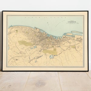Greenock Stadtplan von 1912| Alte Karte Wand Kunstdruck | Gerahmter Kunstdruck| Vintage Karte Wand Leinwand| Wandbild| Posterdruck