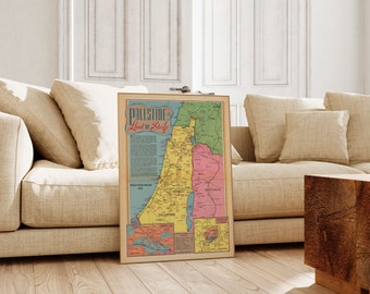 Palestine Map Print| Art History| 1945 Palestine Map Wall Art| Framed Wall Art| Canvas Art| Poster Art| Prints Wall Art| Map Wall Prints