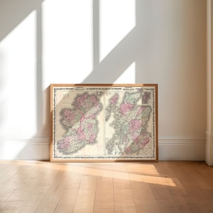 1862 Mappa della Scozia e dell'Irlanda/Vecchia mappa della Scozia/Mappa antica dell'Irlanda/Mappa antica per la decorazione/Mappa di riproduzione dell'Europa vintage