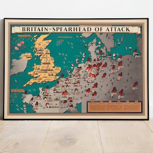 Impresión de mapas de la Segunda Guerra Mundial de Gran Bretaña / Impresión de carteles / Mapas de la Segunda Guerra Mundial / Arte de lienzo / Mapas de guerra / Historia del arte / Póster de mapas de la Segunda Guerra Mundial / Impresiones de pared enmarcadas