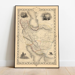 Karte von Persien 1851| Alte Karte Poster Wandkunst| Kunstdruck auf Leinwand | Vintage Karte Wandposter| Karte Druck Wand-Dekor | Persien Wandkunst