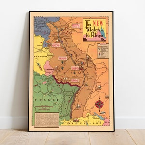 Mapa político y militar de Renania antes de la Segunda Guerra Mundial/ Mapa de Alemania de la Segunda Guerra Mundial Impresión de pared/ Póster de pared de Renania/ Impresiones de propaganda de la Segunda Guerra Mundial