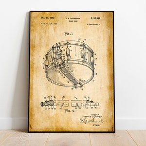 Snare Drum Patent Print Framed Art Print Vintage Poster Wall Decor Art Canvas Wall Poster Wall Art Prints Wall Prints image 1