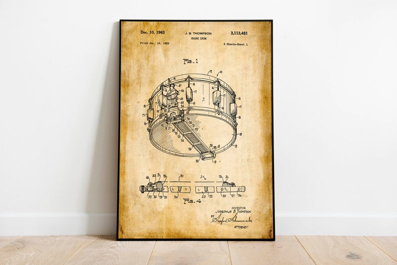 Snare Drum Patent Print Framed Art Print Vintage Poster Wall Decor Art Canvas Wall Poster Wall Art Prints Wall Prints image 1