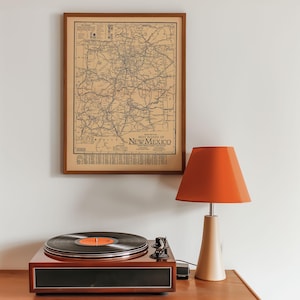 Mappa delle strade del New Mexico 1926, stampa incorniciata, stampa artistica su tela, decorazione da parete