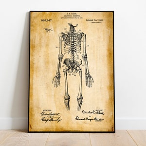 Skeleton Patent Print| Framed Art Print| Vintage Poster Wall Decor| Art Canvas| Wall Poster| Wall Art Prints| Wall Prints