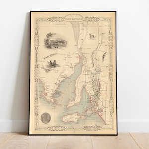 Mapa de Australia del Sur / Mapa antiguo Cartel Arte de la pared / Lienzo Impresión de arte de la pared / Cartel de la pared del mapa vintage / Decoración de la pared de la impresión del mapa / Arte de la pared de Australia