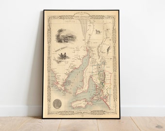 Map of South Australia| Old Map Poster Wall Art| Canvas Wall Art Print| Vintage Map Wall Poster| Map Print Wall Decor| Australia Wall Art