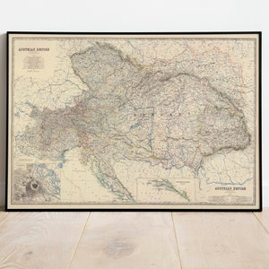 Carte composite de l'Empire austro-hongrois 1861| Décor mural de vieille carte| art mural de carte vintage| Impression d’affiche| Impression d’art encadrée| Tableau sur toile Carte