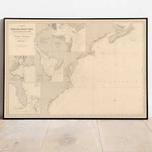 Mapa gráfico francés desde Nueva Escocia hasta Florida 1857/ Decoración de la pared del mapa/ Arte de la pared del mapa vintage/ Impresión de póster/ Impresión de arte enmarcado/ Mapa de impresión de lienzo