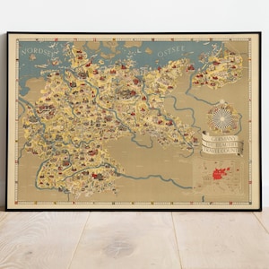 Deutschland Karte Print| Kunstgeschichte| 1936 Deutschland Karte Wand Kunst| Gerahmte Wandkunst| Leinwandbild | Poster Kunst| Drucke Wandkunst| Landkarte Wandbilder