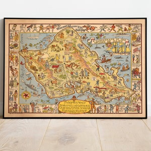 Oahu Island Karte Print | Kunstgeschichte| 1933 Oahu Insel Karte Wandkunst| Gerahmte Wandkunst| Leinwandbild | Poster Kunst| Drucke Wandkunst| Landkarte Wandbilder